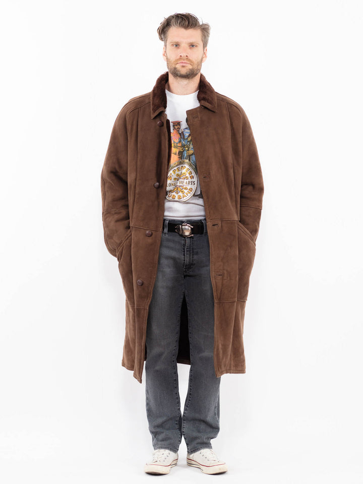 Vintage 80's Men Sheepskin Coat in BrownZ1978