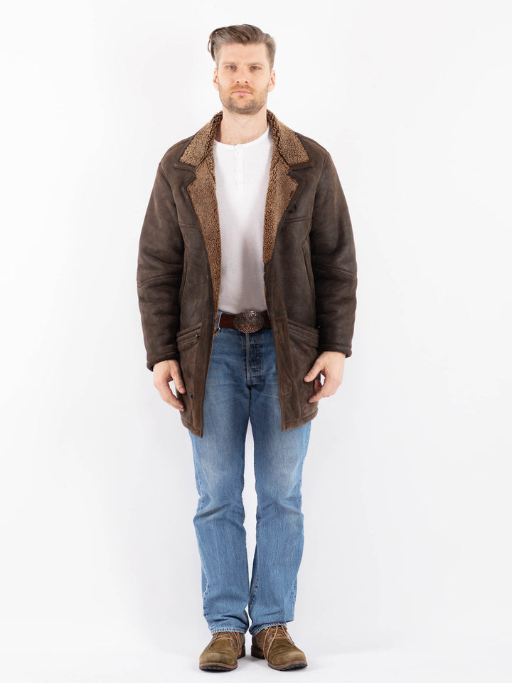 Vintage 80's Men Sheepskin Coat in BrownZ1433