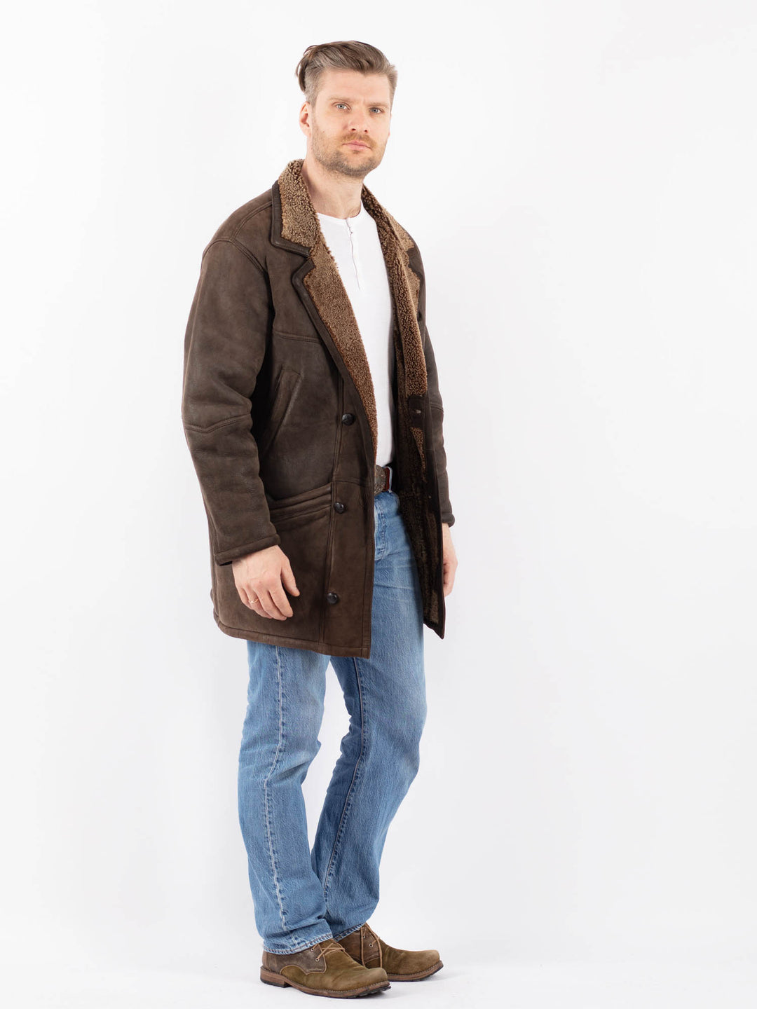 Vintage 80's Men Sheepskin Coat in BrownZ1433