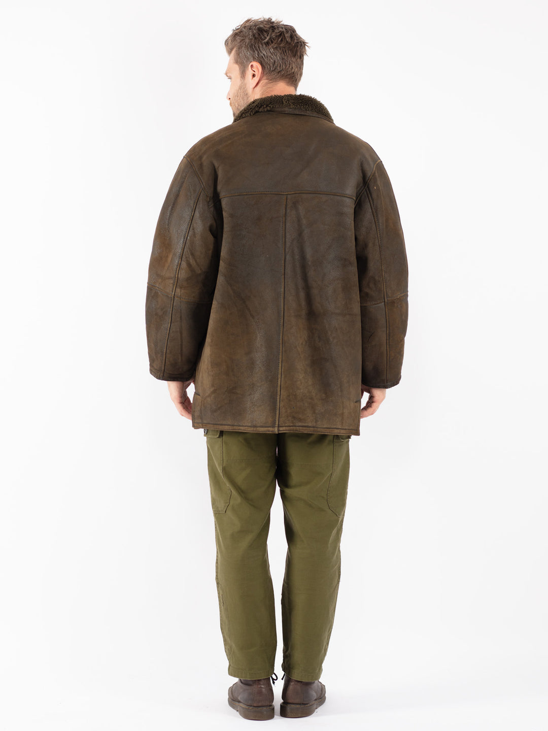 Vintage 80's Men Shearling Coat in Green