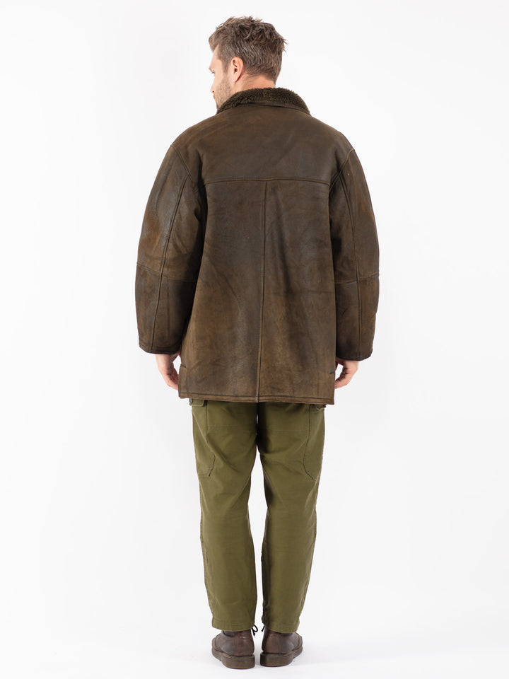 Vintage 80's Men Shearling Coat in Green