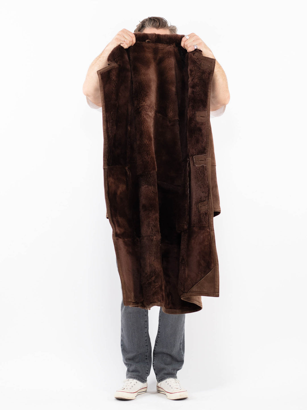 Vintage 80's Men Sheepskin Coat in BrownZ1978