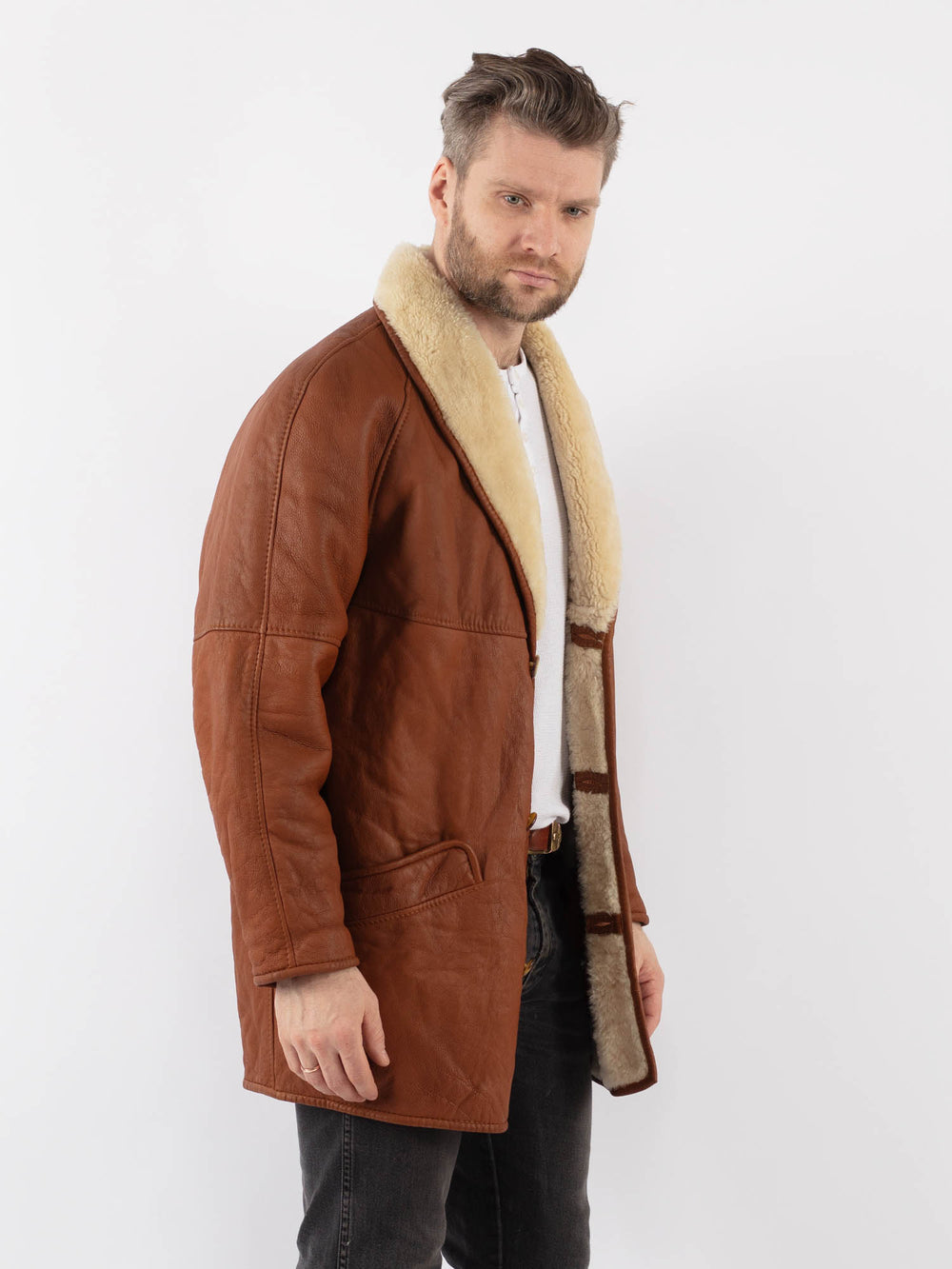 Vintage 80's Men Sheepskin Shearling in BrownZ1008