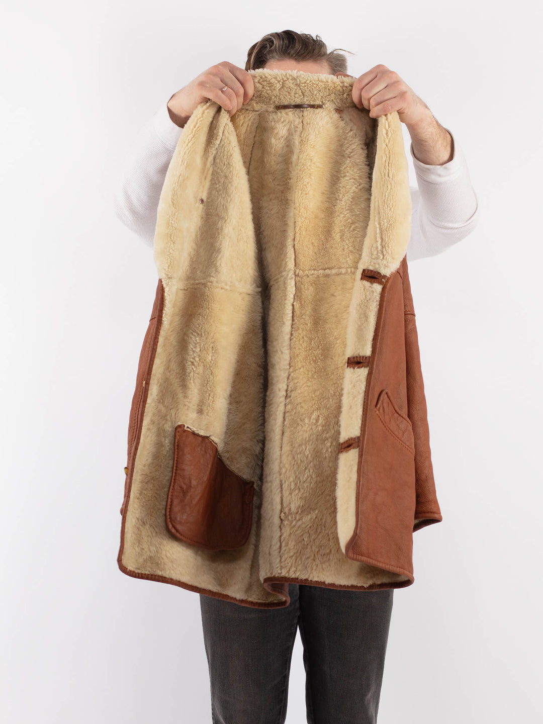 Vintage 80's Men Sheepskin Shearling in BrownZ1008