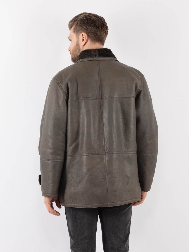 Vintage 80's Men Sheepskin Shearling Coat in GrayZ1009