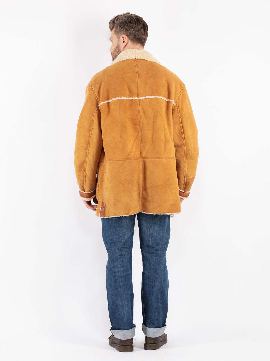 Vintage Men Sheepskin Shearling Coat in Brown