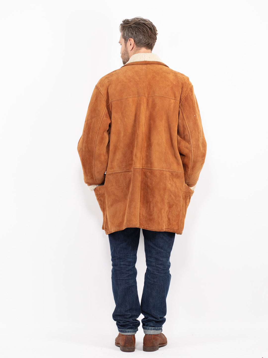 Vintage 90's Men Sheepskin Shearling Coat in BrownZ2714