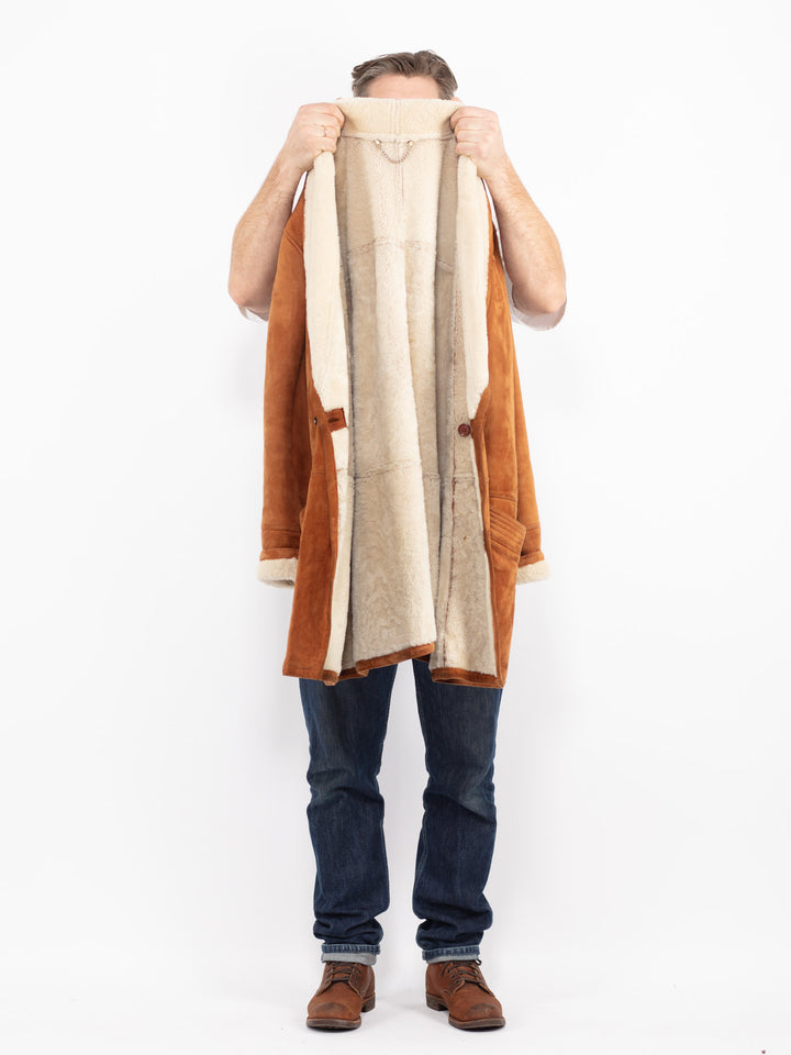 Vintage 90's Men Sheepskin Shearling Coat in BrownZ2714
