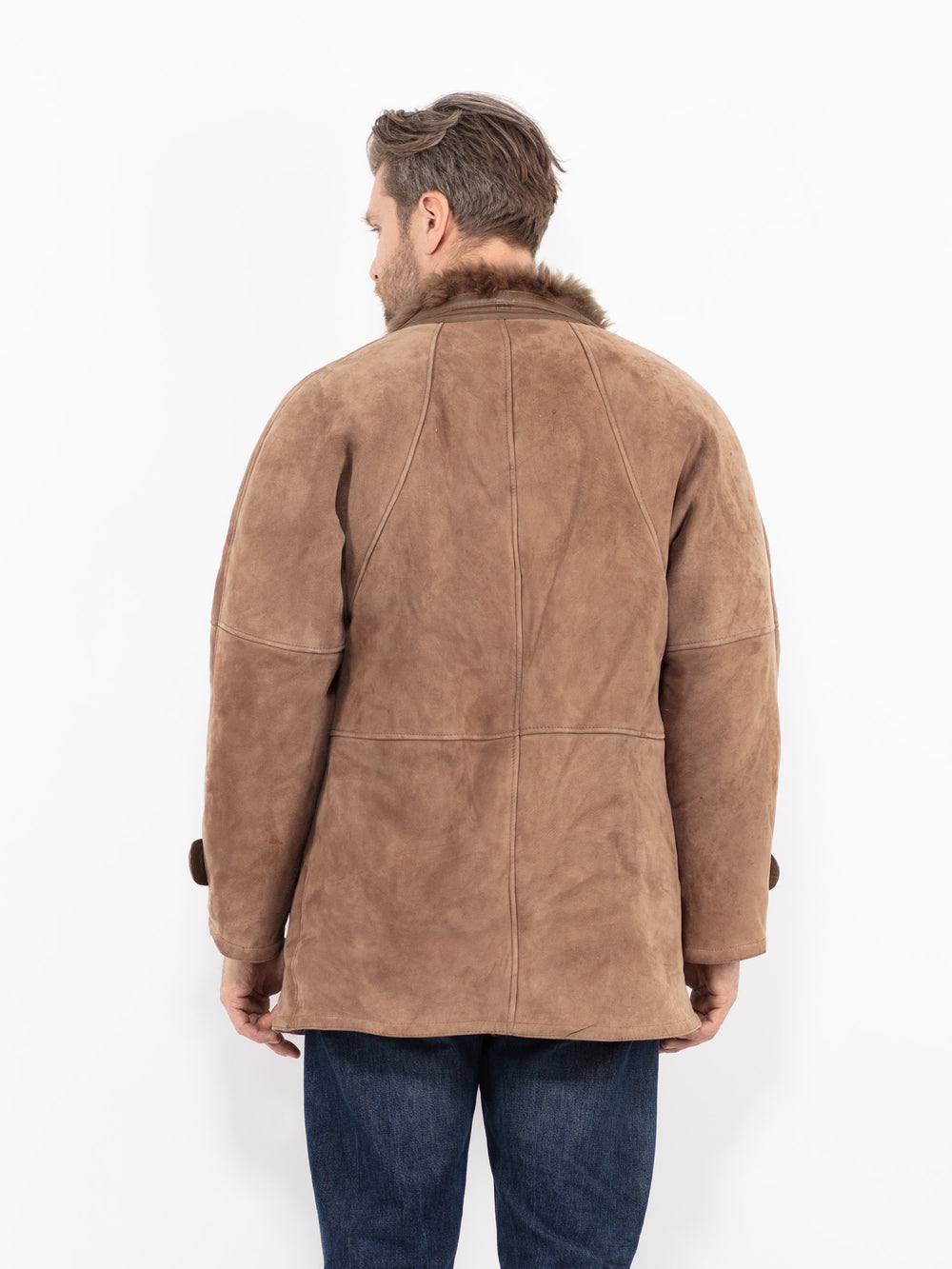 Vintage 80's Men Sheepskin Shearling Coat in BrownZ2717
