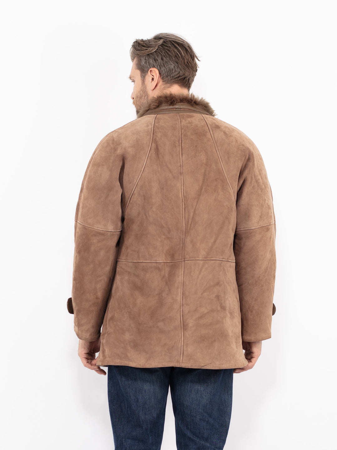 Vintage 80's Men Sheepskin Shearling Coat in BrownZ2717