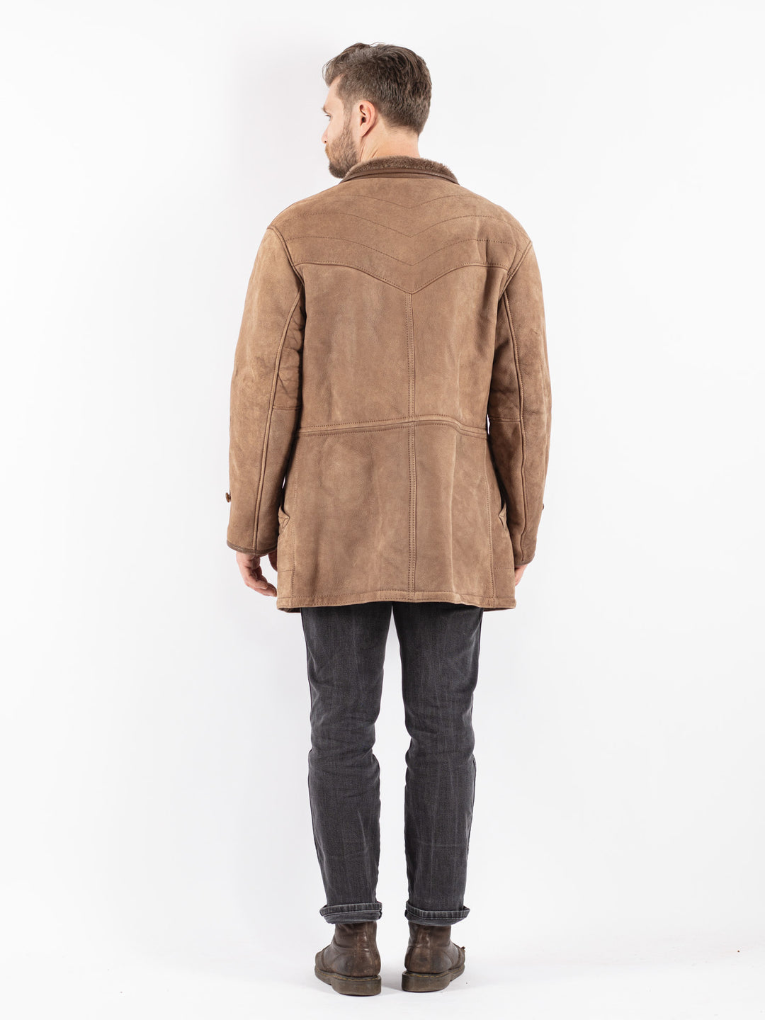 Vintage 80's Men Sheepskin Coat in Beige