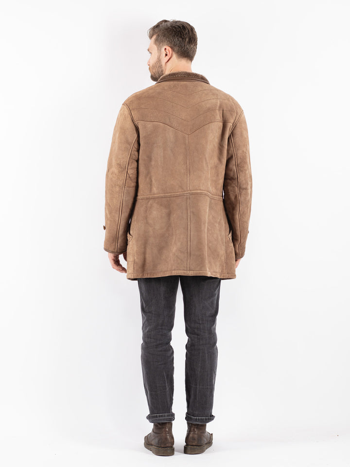 Vintage 80's Men Sheepskin Coat in Beige