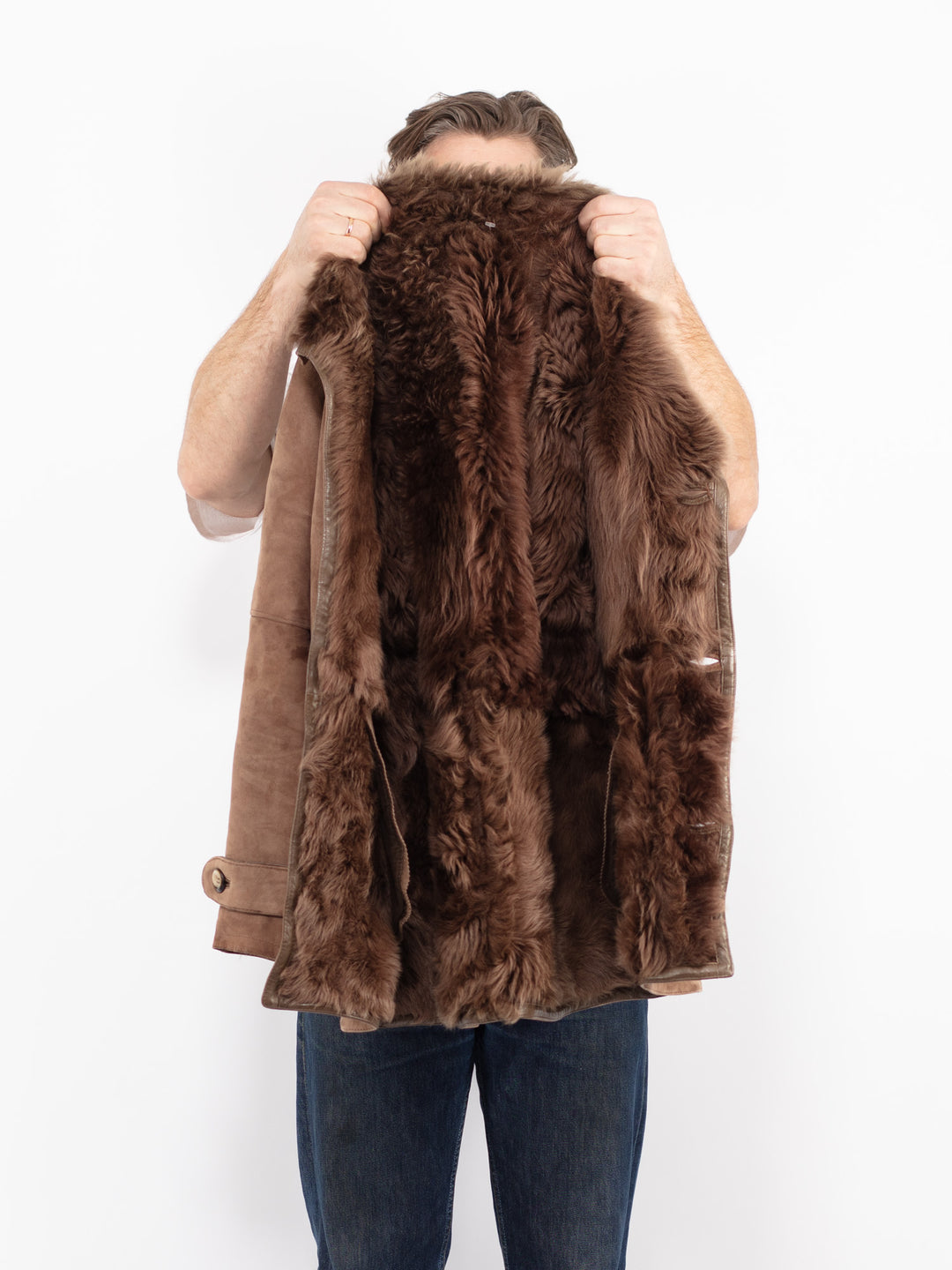 Vintage 80's Men Sheepskin Shearling Coat in BrownZ2717