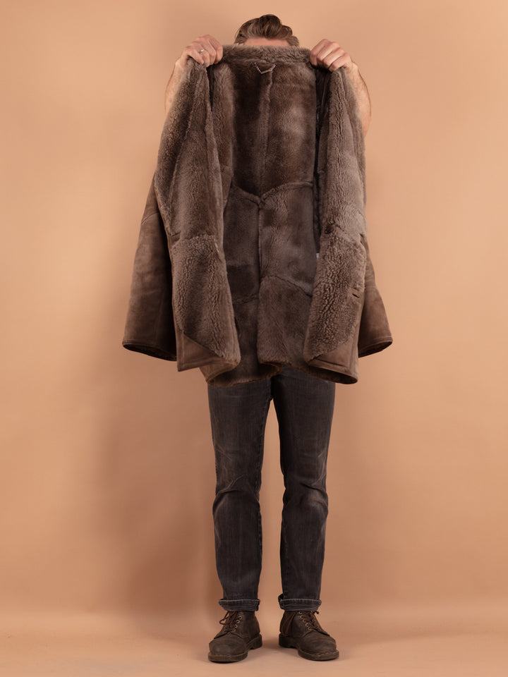 Vintage 80's Men Sheepskin Coat in Beige Brown