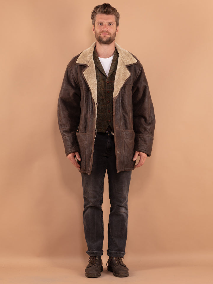 Vintage 80's Men Sheepskin Coat in Brown