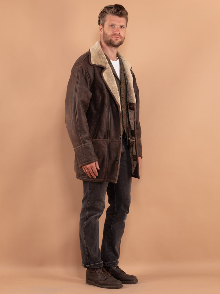 Vintage 80's Men Sheepskin Coat in Brown