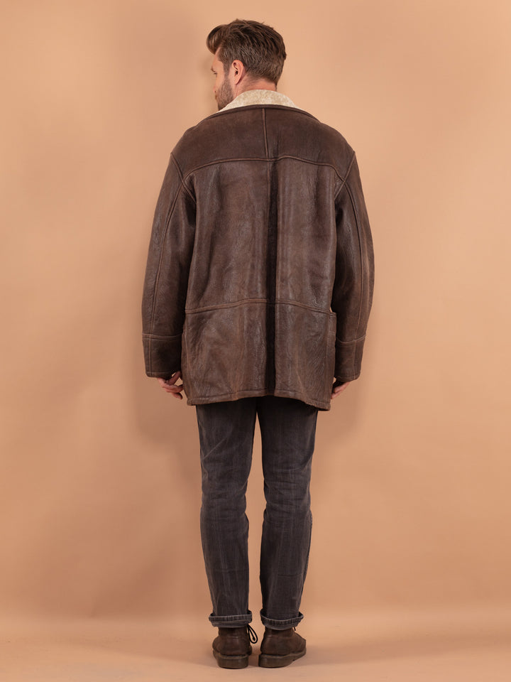 Vintage 80's Men Sheepskin Coat in Brown