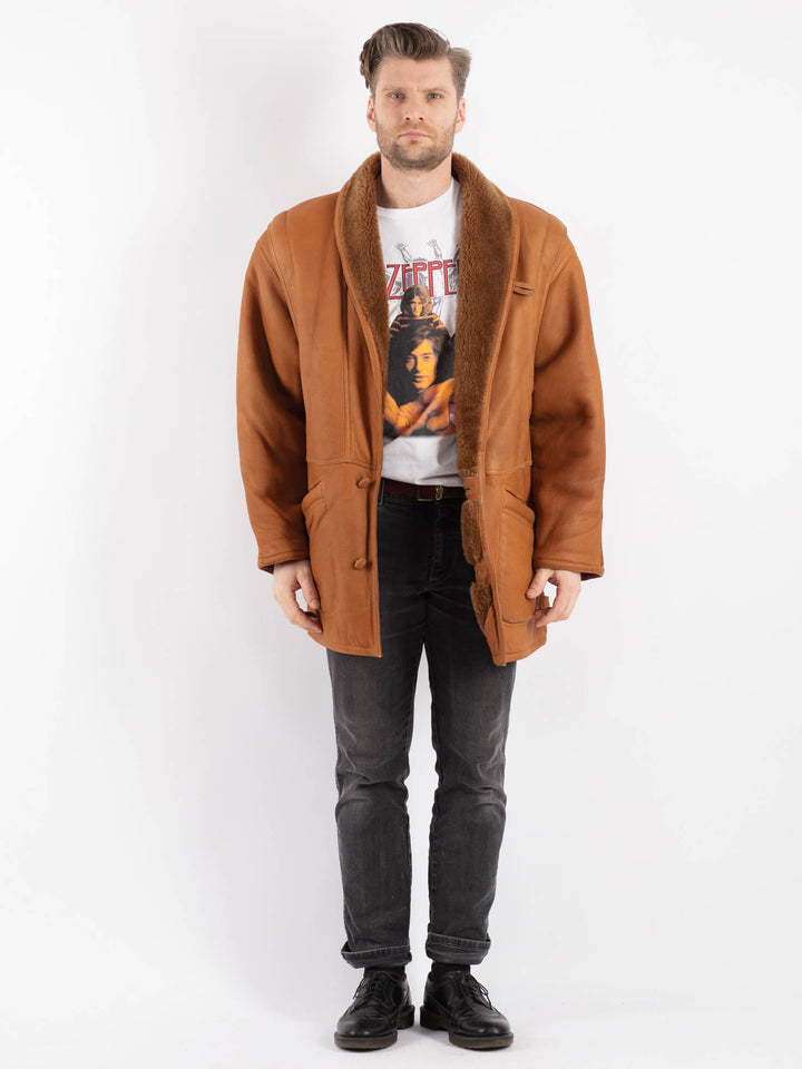 Vintage 80's Men Sheepskin Coat in Brown