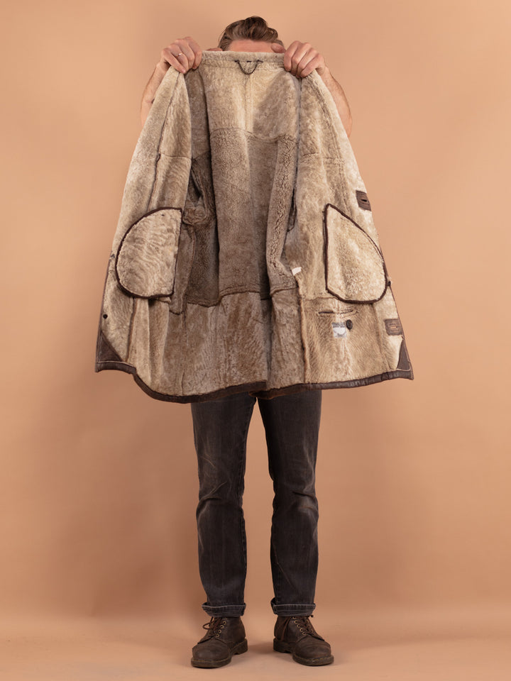 Vintage 80's Men Sheepskin Coat in Brown