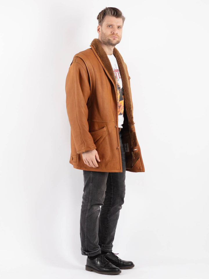 Vintage 80's Men Sheepskin Coat in Brown