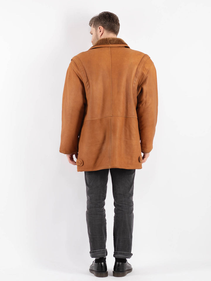 Vintage 80's Men Sheepskin Coat in Brown