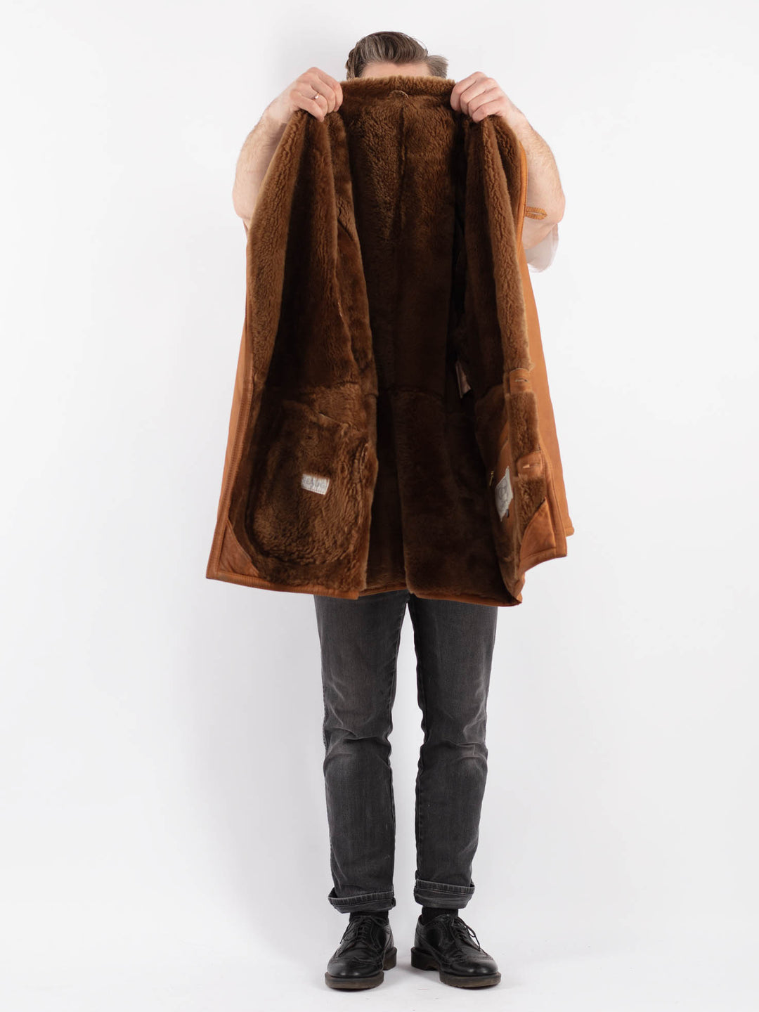 Vintage 80's Men Sheepskin Coat in Brown
