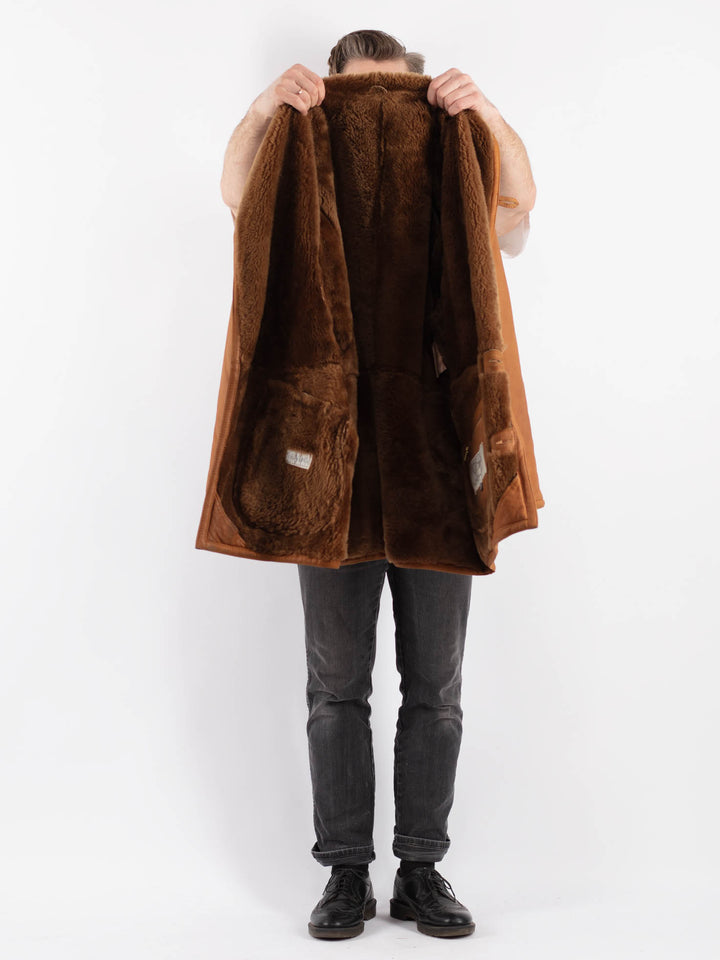 Vintage 80's Men Sheepskin Coat in Brown