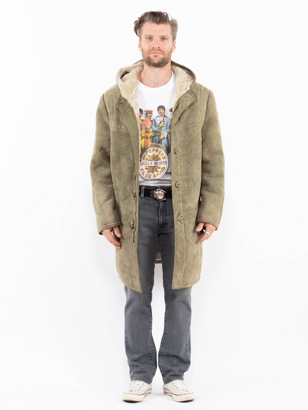 Vintage 80's Men Sheepskin Coat in GreenZ1992