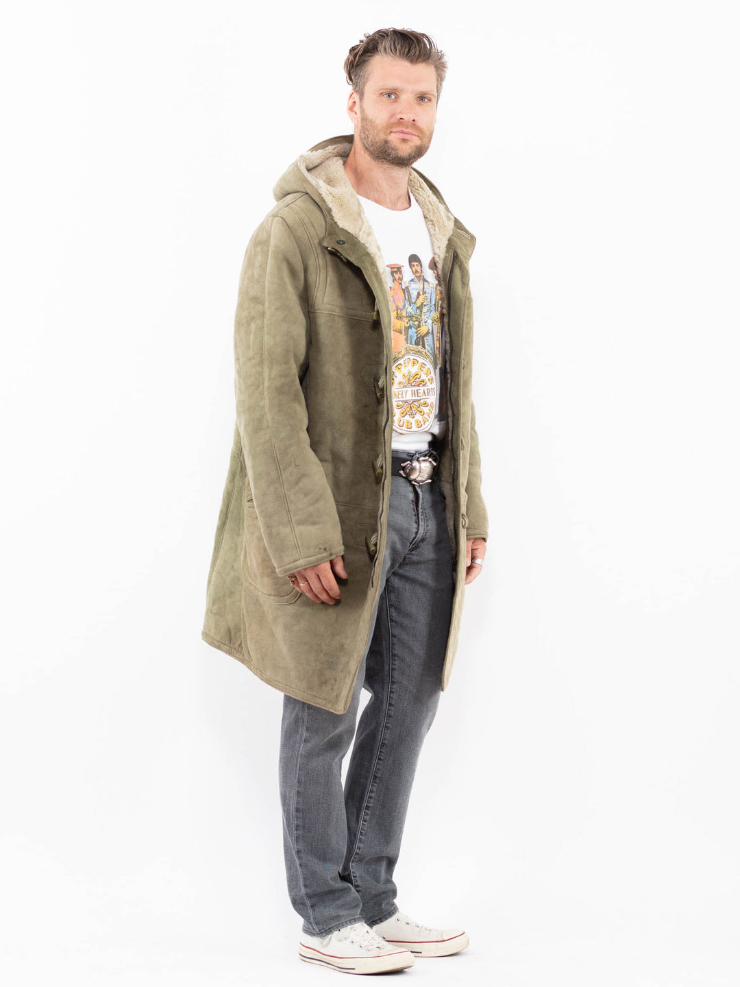 Vintage 80's Men Sheepskin Coat in GreenZ1992