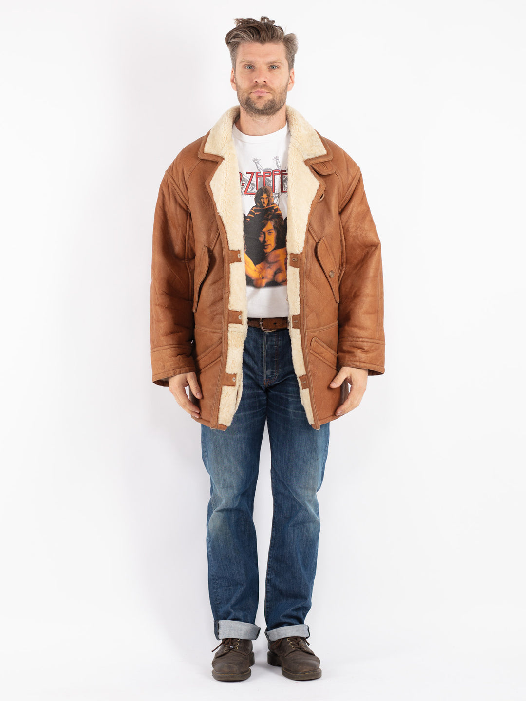 Vintage 80's Men Sheepskin Coat in Brown