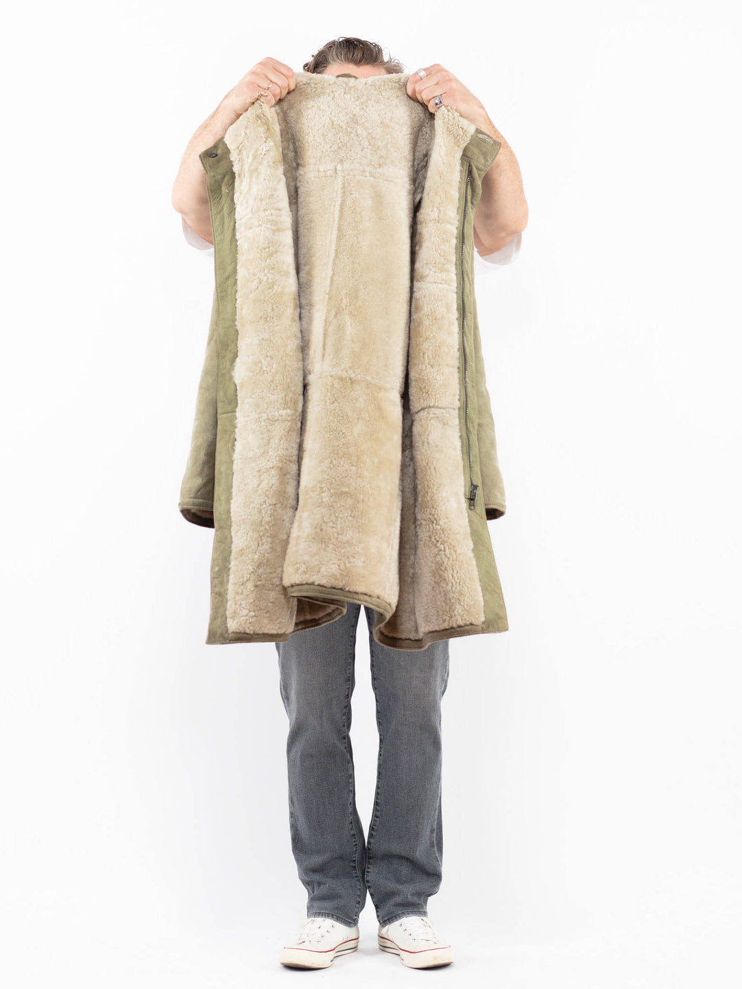 Vintage 80's Men Sheepskin Coat in GreenZ1992