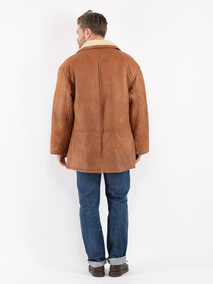 Vintage 80's Men Sheepskin Coat in Brown