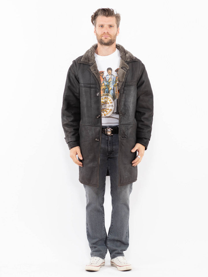Vintage 80's Men Sheepskin Coat in GrayZ1993