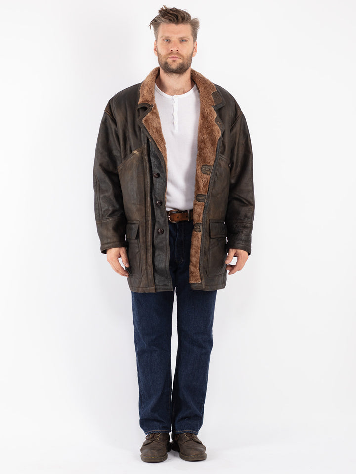 Vintage Men Sheepskin Coat in Brown