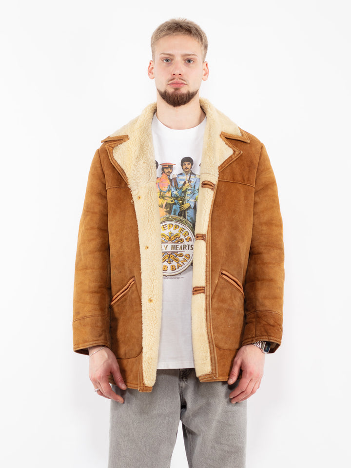 Vintage 80's Men Sheepskin Coat in Brown