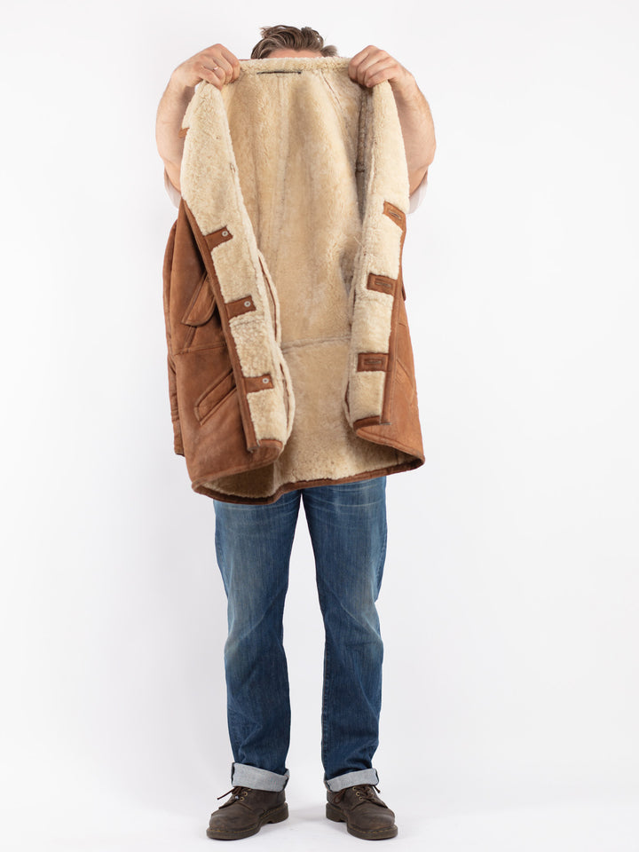 Vintage 80's Men Sheepskin Coat in Brown