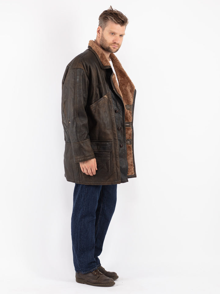 Vintage Men Sheepskin Coat in Brown
