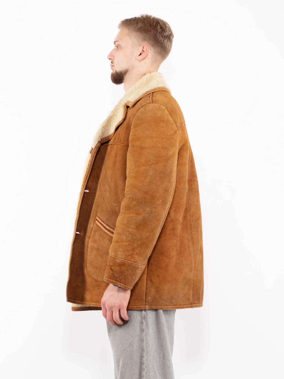 Vintage 80's Men Sheepskin Coat in Brown