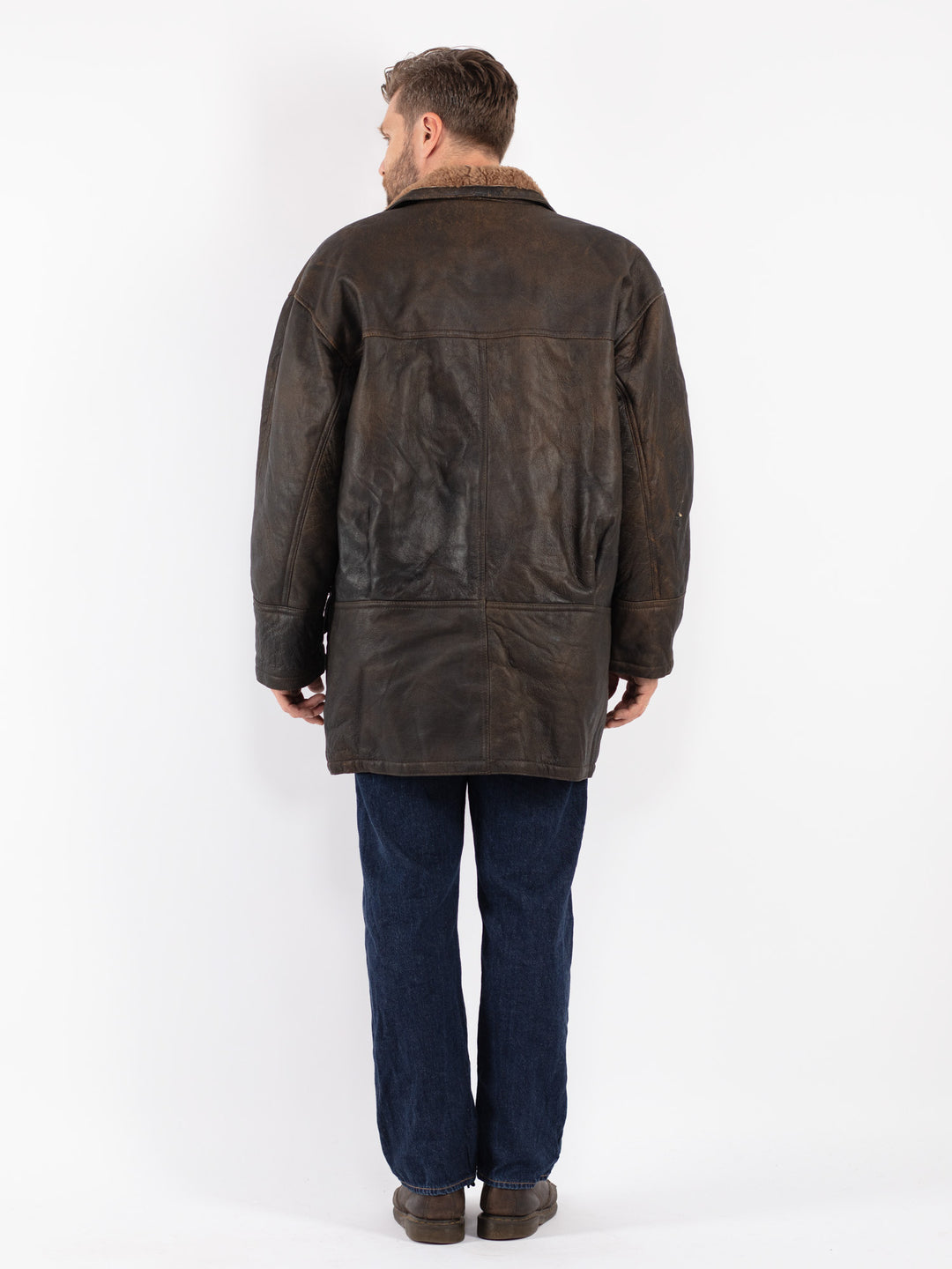 Vintage Men Sheepskin Coat in Brown