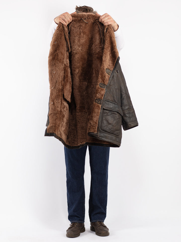 Vintage Men Sheepskin Coat in Brown