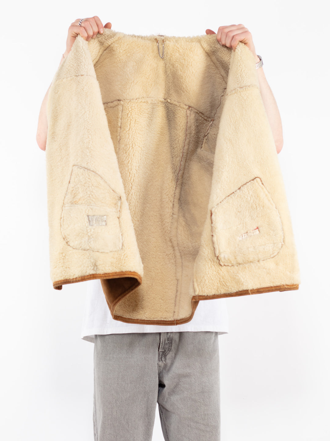 Vintage 80's Men Sheepskin Coat in Brown