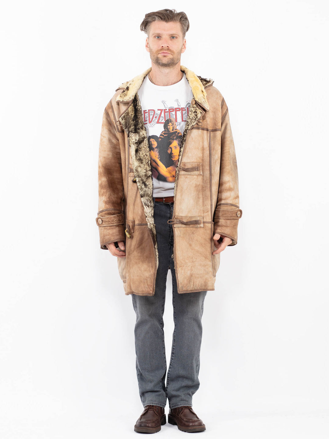 Vintage 80's Men Sheepskin Coat in BeigeZ2119