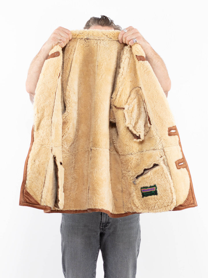 Vintage 80's Men Sheepskin Coat in BrownZ1994