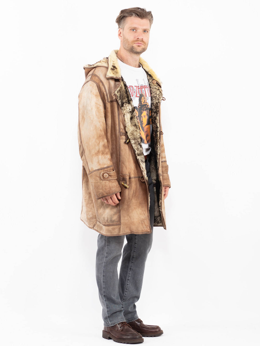 Vintage 80's Men Sheepskin Coat in BeigeZ2119