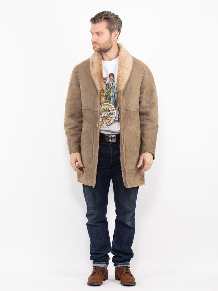 Vintage 80's Men Sheepskin Coat in BeigeZ2729