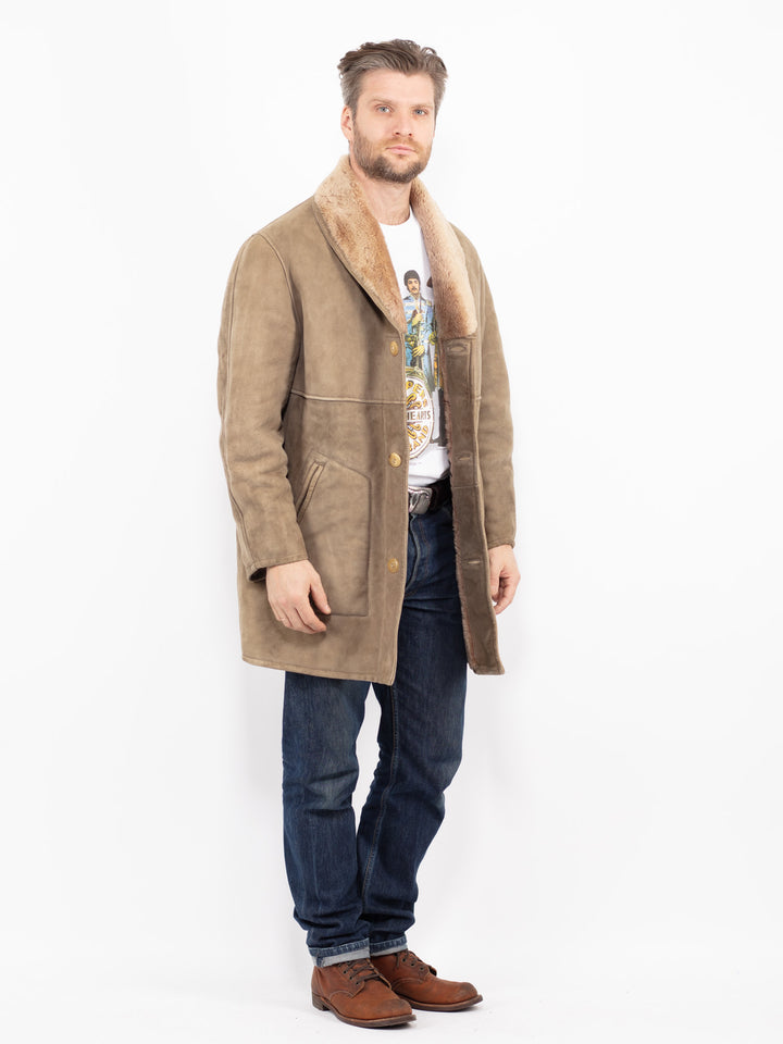 Vintage 80's Men Sheepskin Coat in BeigeZ2729