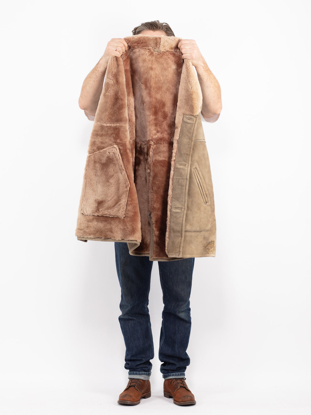 Vintage 80's Men Sheepskin Coat in BeigeZ2729