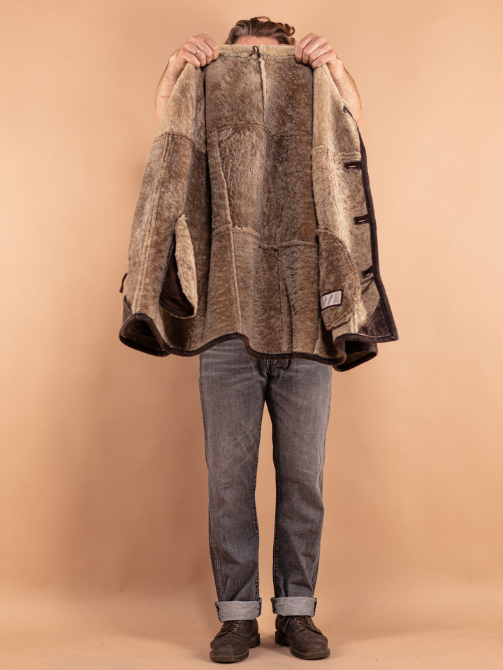 Vintage 80's Men Sheepskin Coat in Brown