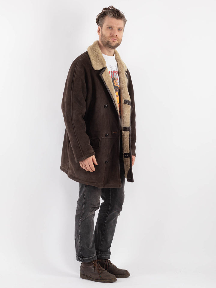 Vintage 80's Men Sheepskin Coat in GrayZ558