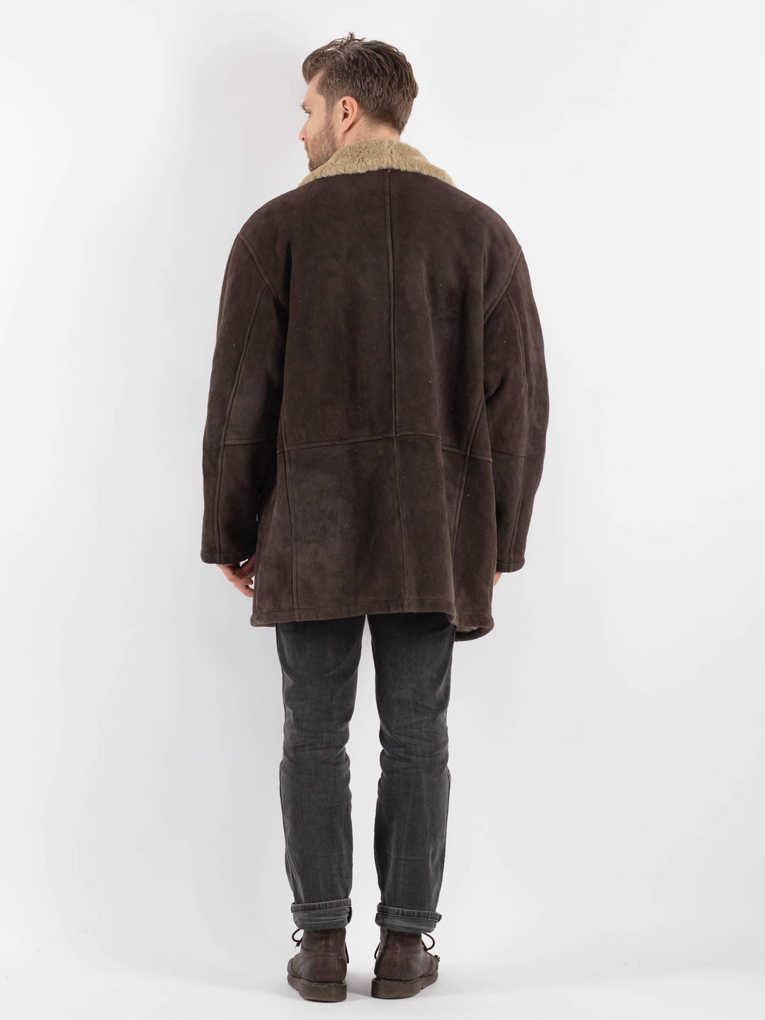 Vintage 80's Men Sheepskin Coat in GrayZ558